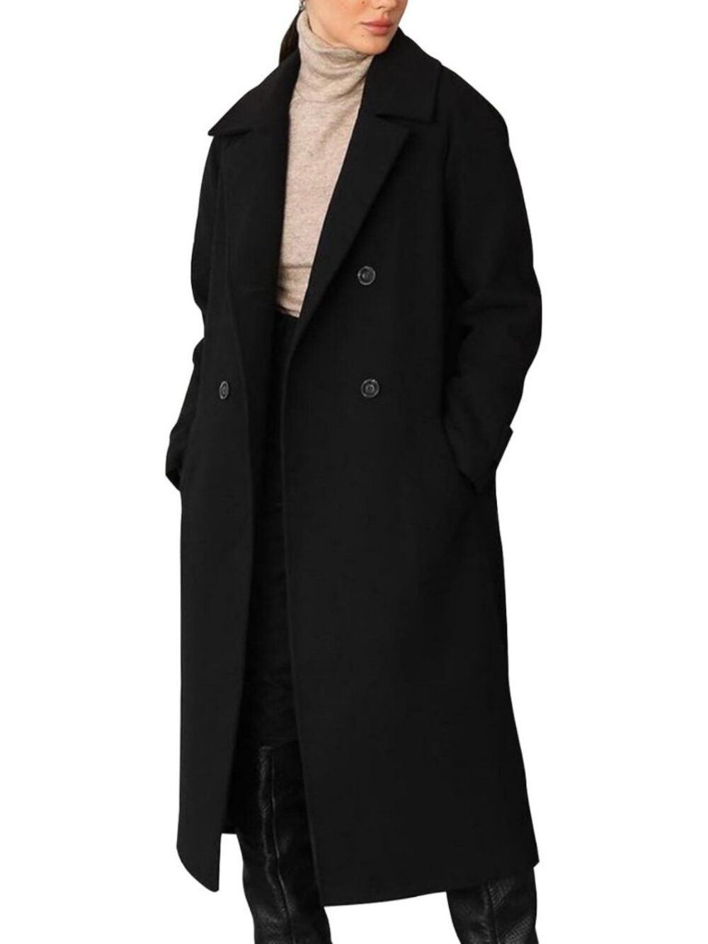 Chic Women's Double Breasted Peacoat | Long Notch Lapel Coat for Fall & Winter